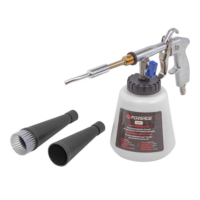 Пистолет пневматический ''Tornado'' для химчистки салона а/м с емкостью 1 л, 3600об/мин, расход воздуха 120 л/мин, 6-9.2 бар Forsage F-203813