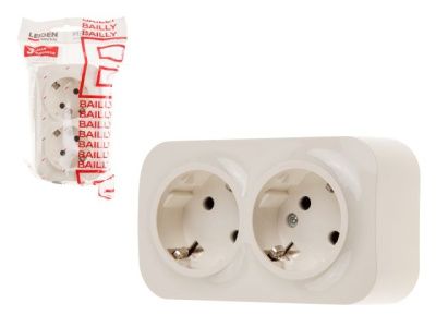 Розетка 2-ая, открытая, с/з бежевая, Bailly, LEIDEN ELECTRIC 806025