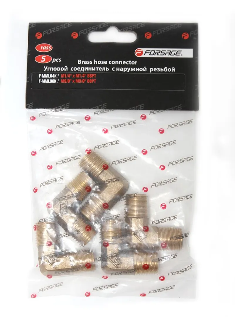 Переходник угловой, наруж. резьба 1/4"-1/4", к-т 5 шт Forsage F-MML04K