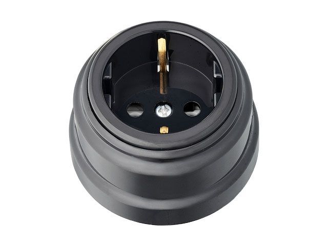 Розетка 1-ая (открытая, с/з) черная, Ретро, (без монтажной панели) Bylectrica РА16-0202чер