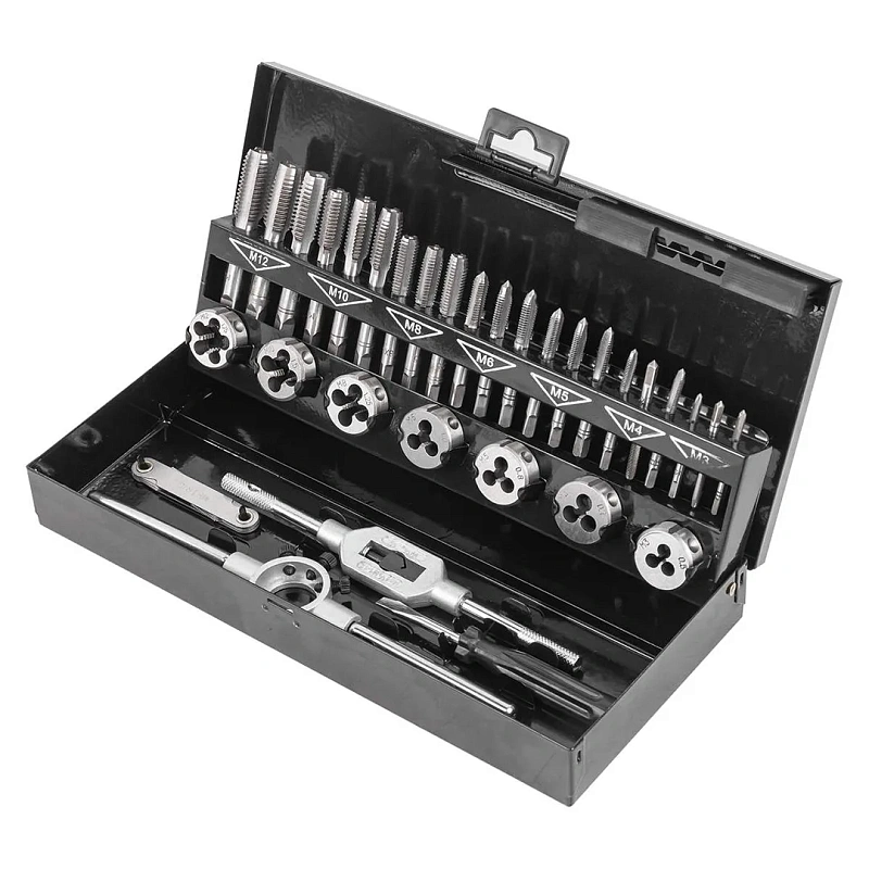 Набор метчиков и плашек 32 пр М3х0.5, М4х0.7, М5х0.8, М6х1, М8х1.25, М10х1.5, М12х1.75 RockForce RF-M032-1