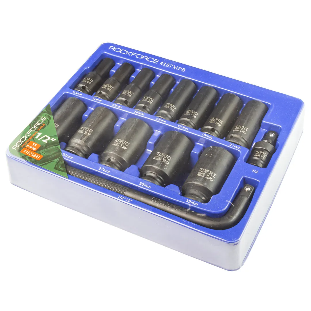 Набор глубоких ударных головок 10-32 мм 1/2" 15 пр. 6-гр. RockForce RF-4157MPB