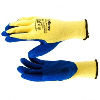 Перчатки трикотажные, полиэфирные, латексное рельефное покрытие Сибртех