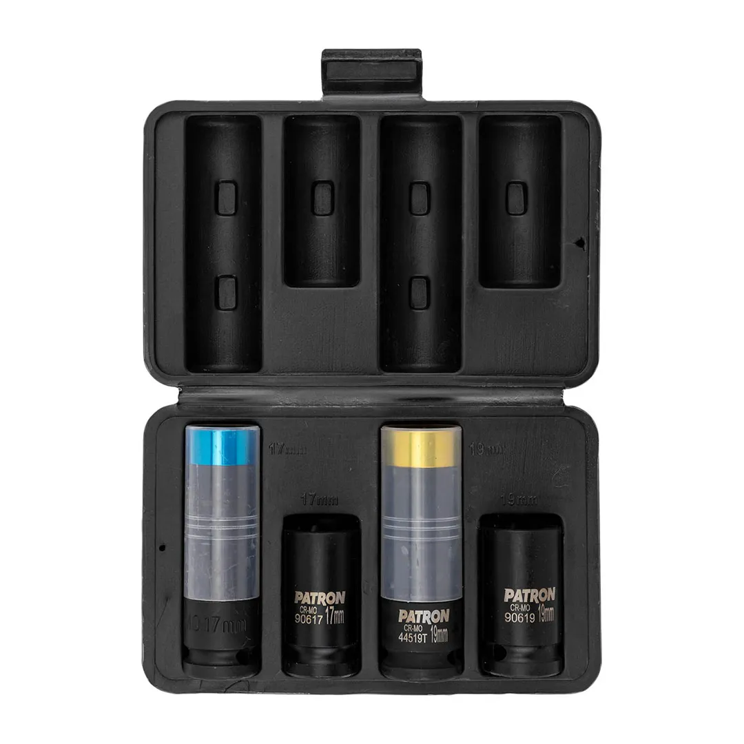 Набор ударные тонкостенные головки 17, 19 мм 6-гр, головки-экстракторы 17, 19 мм 4 пр PATRON P-4035D