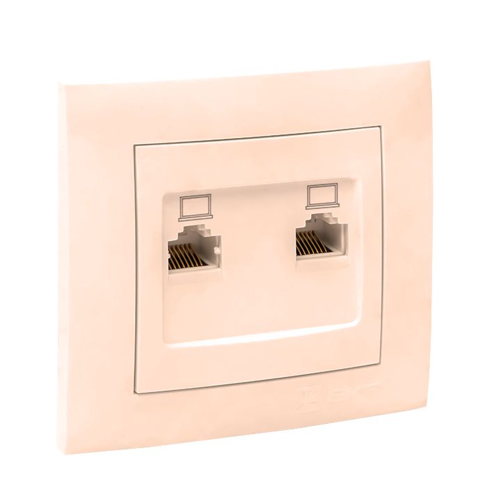 Валенсия розетка компьютерная RJ-45 2-местная кремовая EKF PROxima EWK02-035-20