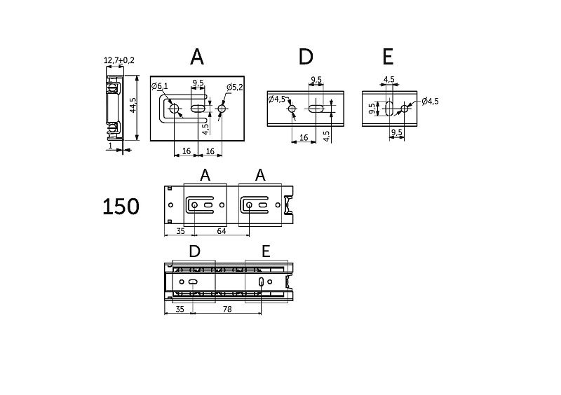 Направляющая шариковая L-150 h45 A PRIME by AKS 116526