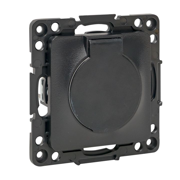 Стокгольм Механизм Розетки 1-местной с/з 16А черный с крышкой и защ, штор, IP44 EKF PROxima EZR16-028-10-44