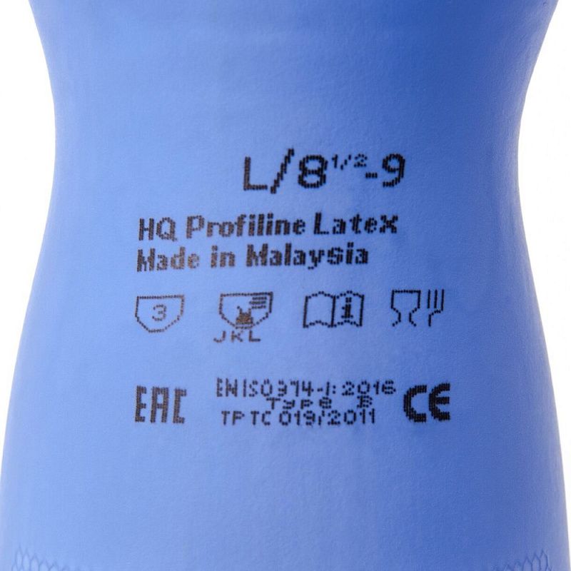Перчатки латексные HQ Profiline, р-р L, с х/б покрытием, синий
