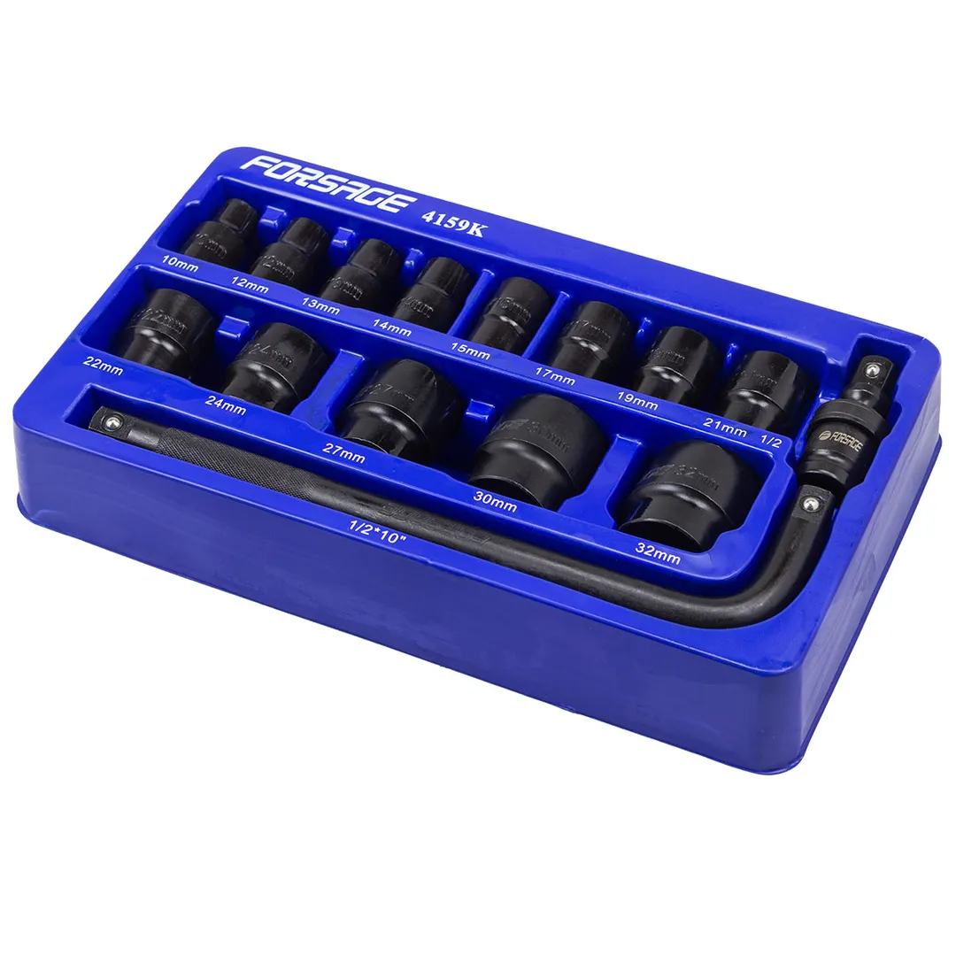 Набор головок ударных 15 пр. 1/2'' 6-гр. 10-32 мм в ложементе Forsage F-4159K