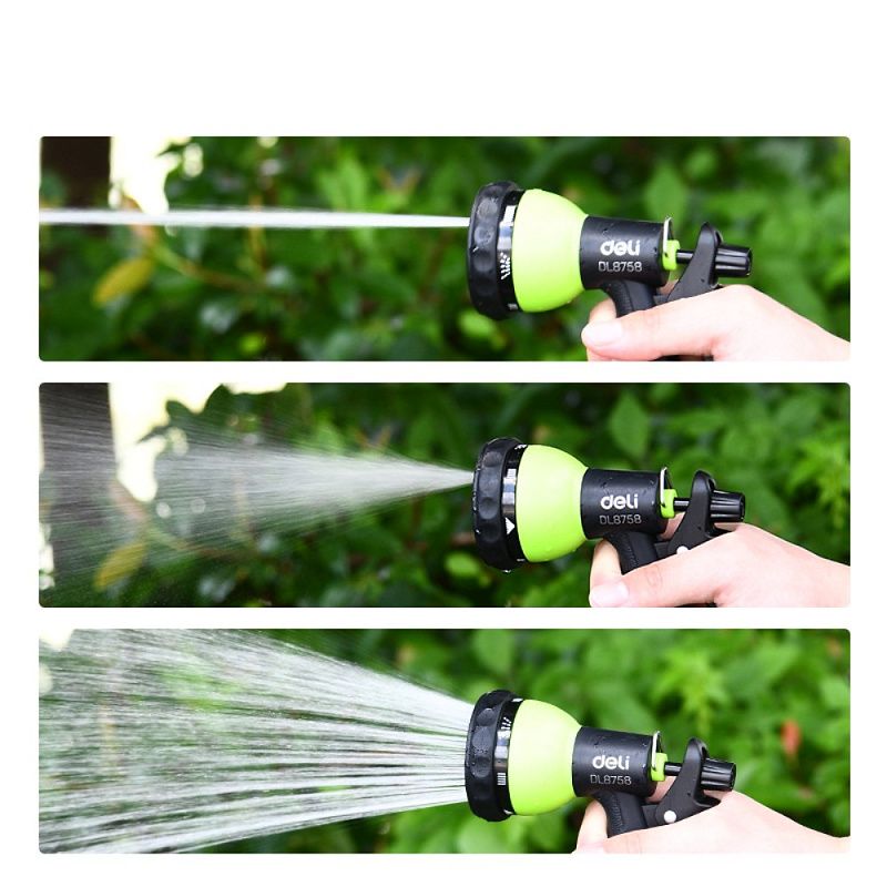 Пистолет-распылитель Deli GS EDL8758, 7 функций, быстросъем, фиксатор курка, черный, зеленый