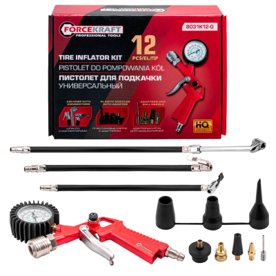Пистолет для подкачки с набором насадок 12 пр ForceKraft FK-8031K12-G