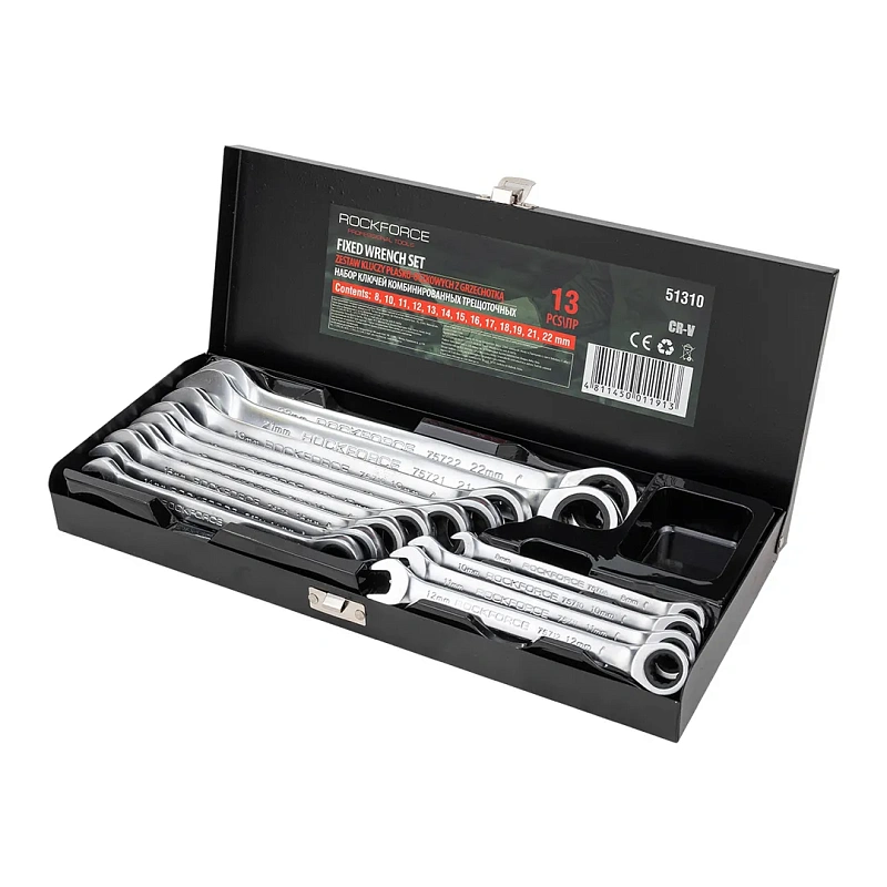 Набор ключей комбинированных трещоточных 8-22 мм 13 пр RockForce RF-51310