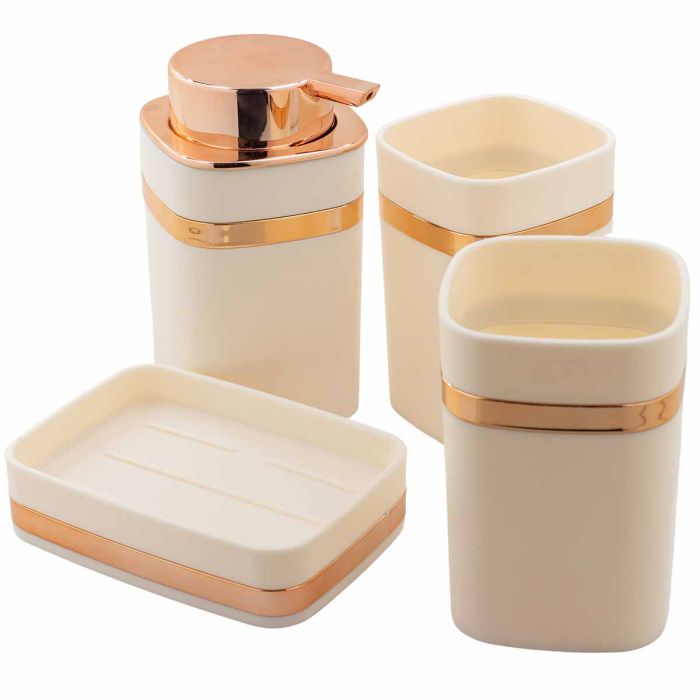 Набор для ванной комнаты 4 пр., мыльница, дозатор для мыла, подставка для зубных щеток, подставка для косметических аксессуаров La and Te beaute LT-BSP-3WH