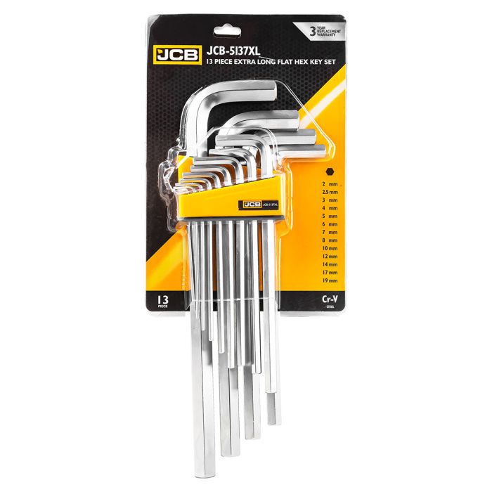 Набор ключей Г-образных HEX (6-гр) экстра длинных, 13 пр., 2-19 мм JCB JCB-5137XL