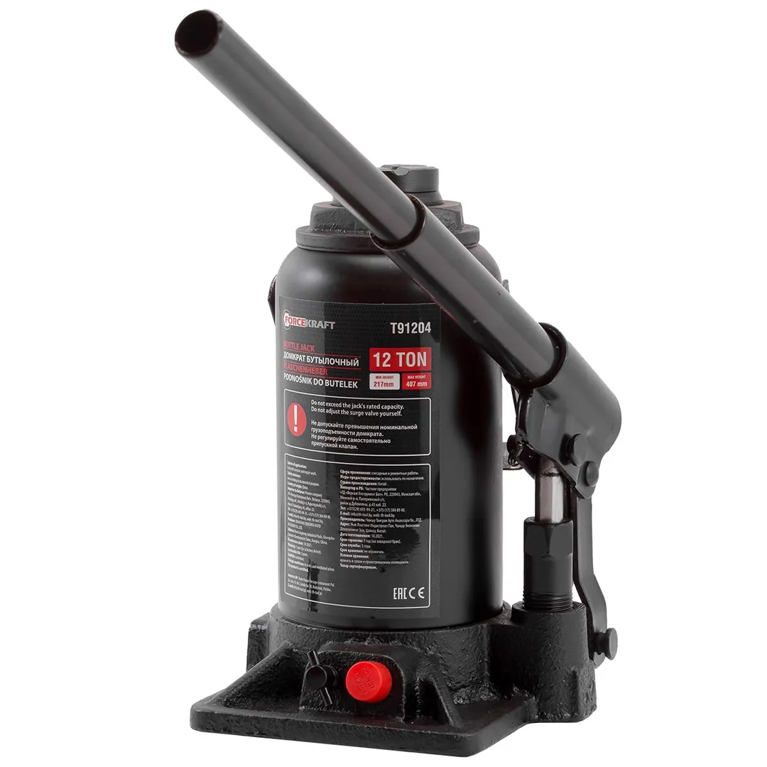 Домкрат бутылочный 12 т с клапаном, 217-407 мм ForceKraft FK-T91204 DS