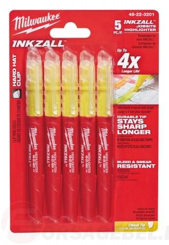 Текстмаркеры INKZALL желтые 5 шт. Milwaukee 48223201