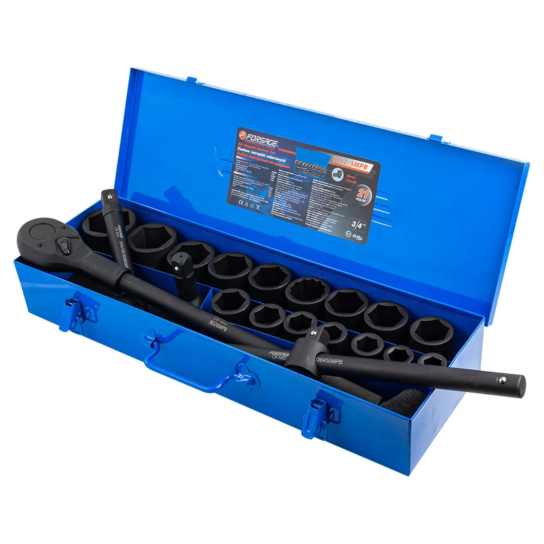 Набор инструментов ударных 21 пр, 3/4'' 6-гр. Forsage F-6212-5MPB