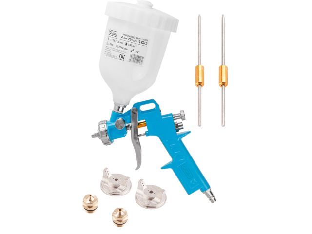Краскораспылитель Air Gun 100, HP, сопла ф1.5, 1.8, 2.5 мм, верх. бак 600 мл DGM DG4016-1