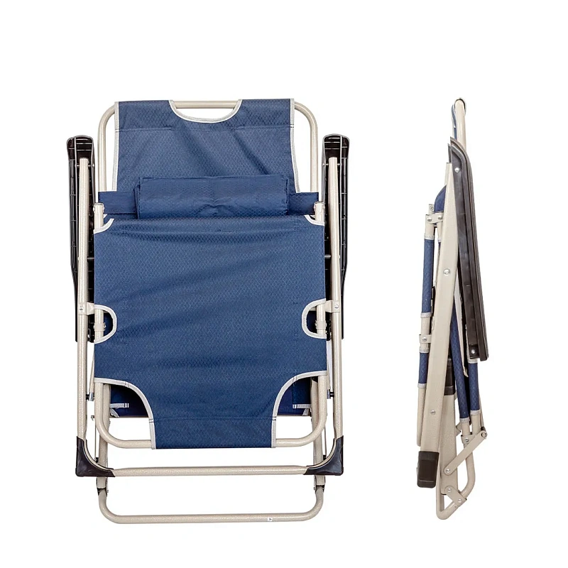 Шезлонг складной с подголовником и подлокотниками, 510х1770 мм, синий WMC TOOLS WMC-FG-HY-8007B