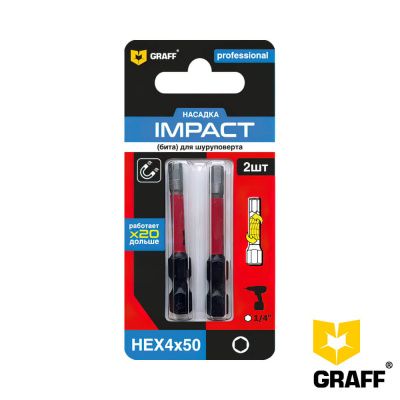 Бита HEX 4x50 мм 2 шт. в блистере Impact GRAFF серия "Expert" 550450