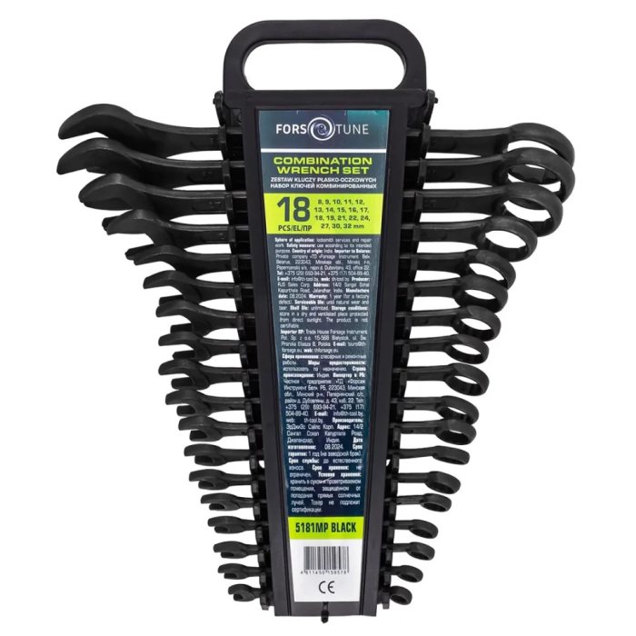 Набор комбинированных ключей 18 пр, 8-19, 21, 22, 24, 27, 30, 32 мм FORSandTUNE FORSandTUNE-5181MP BLACK