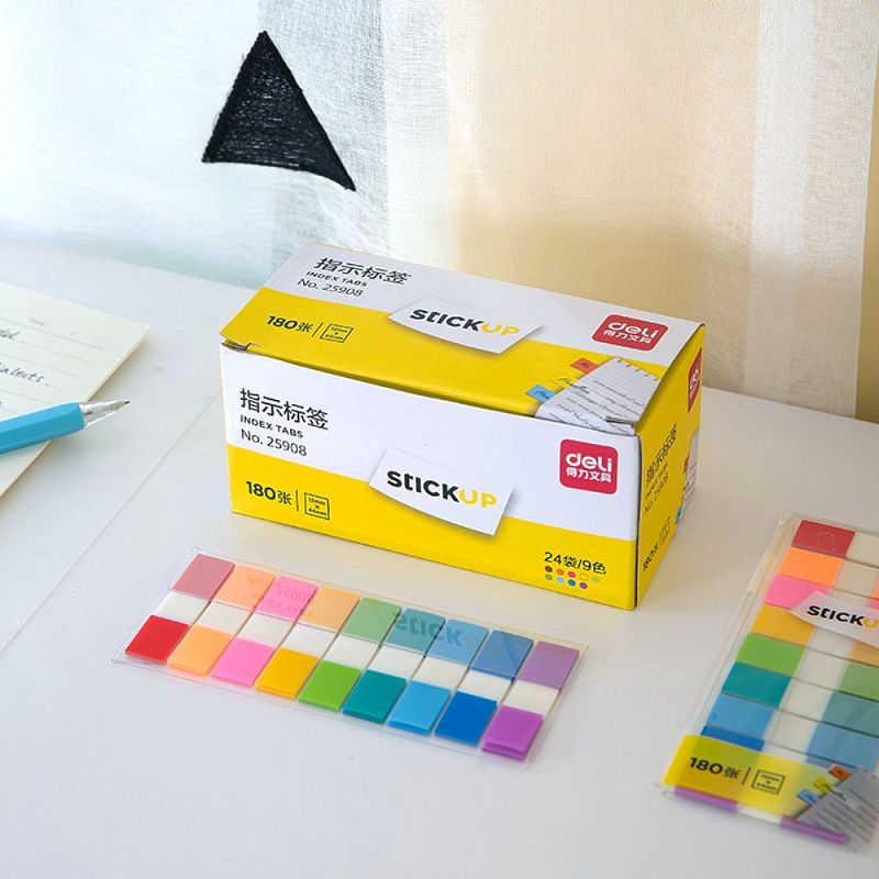Закладки пластиковые Deli "Stick up", 12x44 мм, 180 шт, ассорти