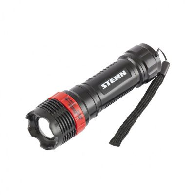 Фонарь бытовой, пластик, 1 W Led, ремешок, зум, 3 режима 100%-50%-строб, 3хААА Stern 90570