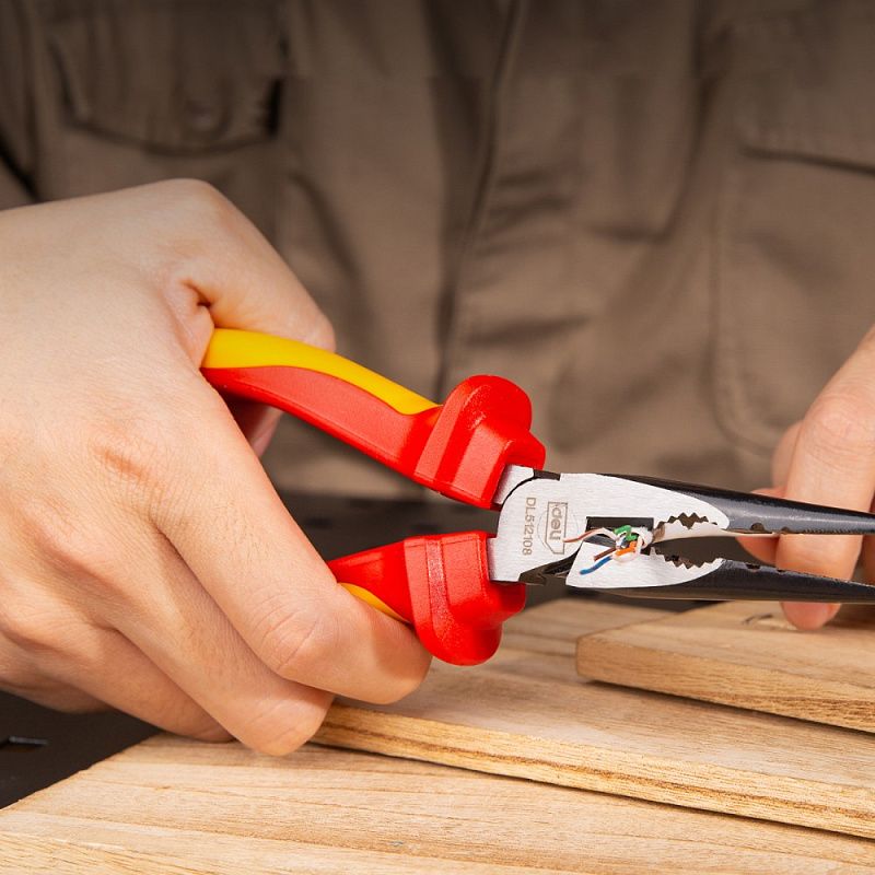 Длинногубцы диэлектрические Deli YS EDL512108, 200 мм, красный, желтый