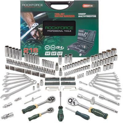 Набор инструментов 216 пр. 1/4'',3/8''&1/2'' 6-гр. RockForce RF-38841-5