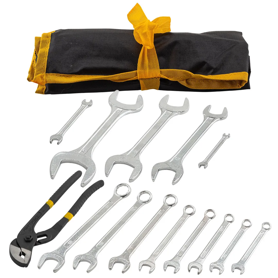 Набор комбинированных 10-22 мм и рожковых ключей 6х7, 8х9, 24х27, 30х32, 36х41 мм, пассатижи, 14 пр WMC TOOLS WMC-5198P+2