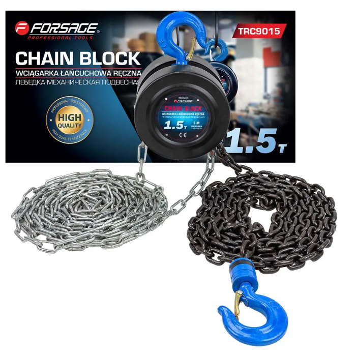 Таль механическая 1.5 т, цепная, с фиксацией цепи натяжения, L цепи 2.5 м Forsage F-TRC9015