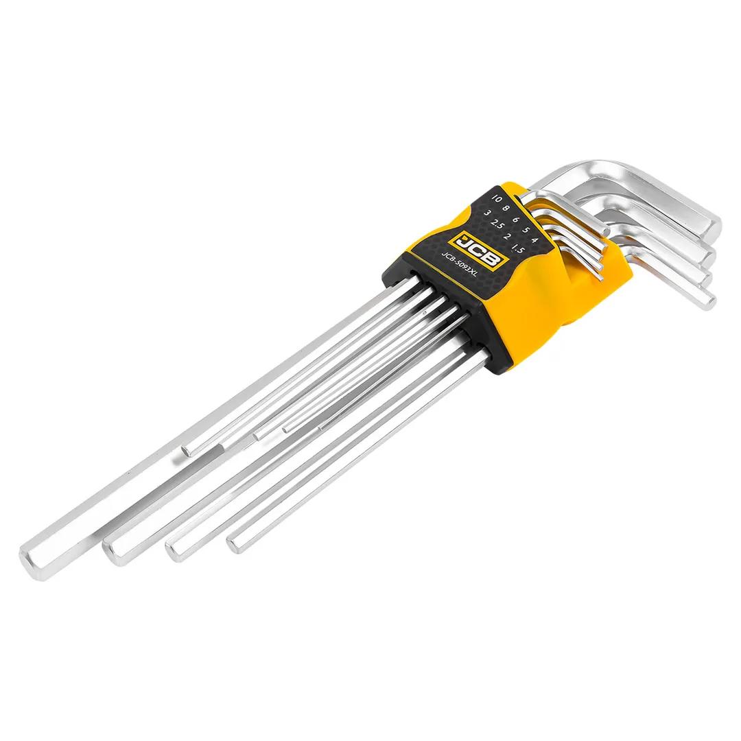Набор ключей Г-образных HEX (6-гр) экстра длинных, 9 пр., 1.5-10 мм JCB JCB-5093XL