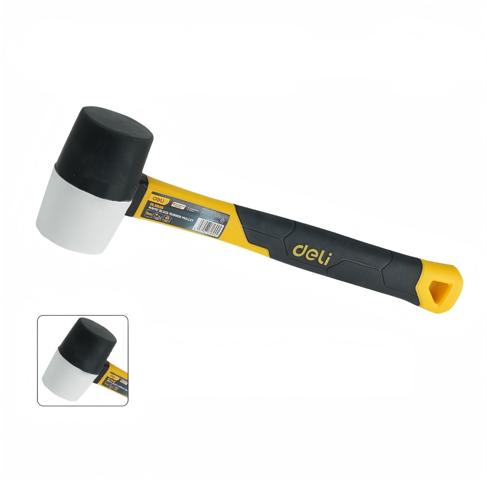 Киянка Deli YS EDL5808, резиновая, фибергласовая рукоятка, черная, белая