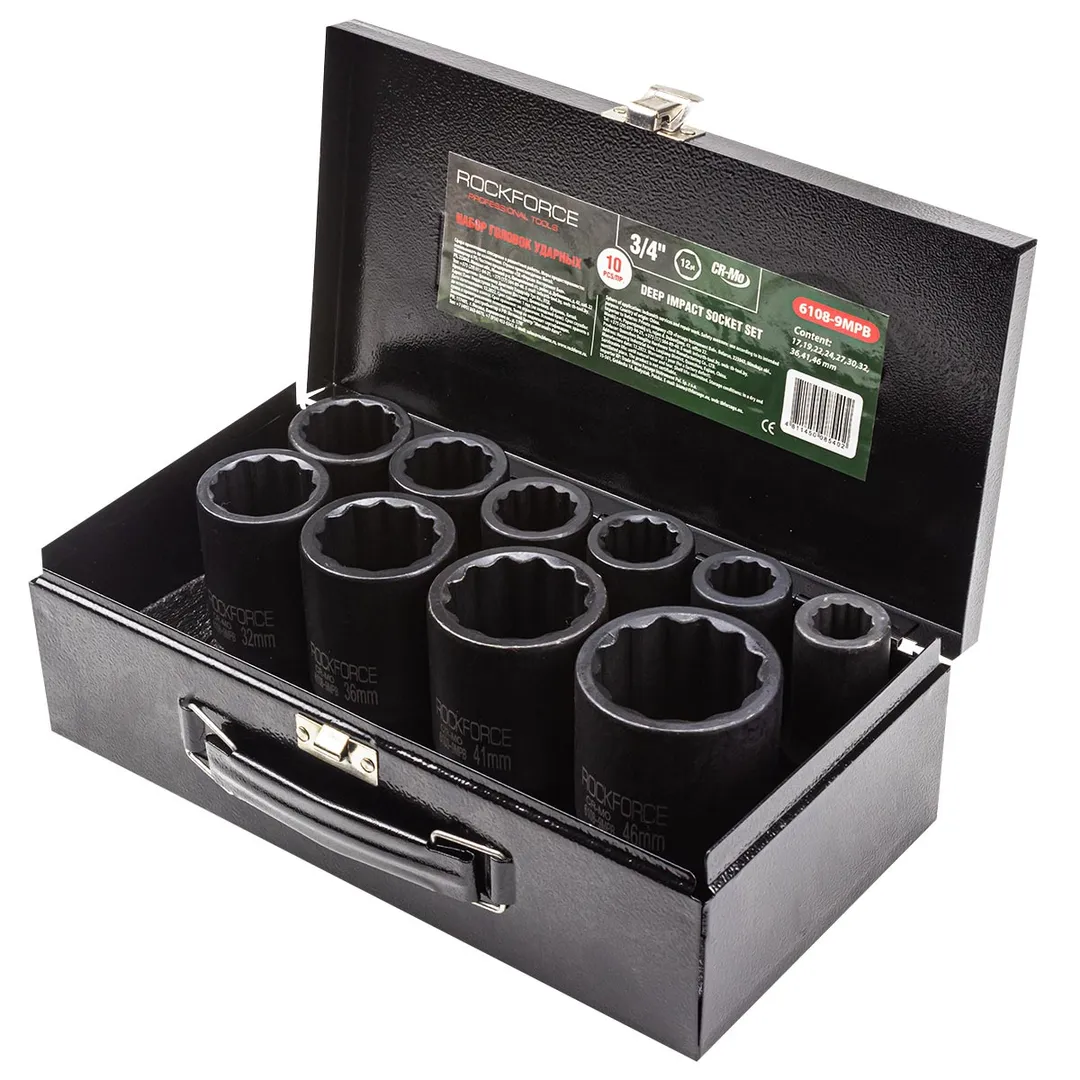 Набор головок ударных глубоких 3/4'' 10 пр 12-гр 17-46 мм RockForce RF-6108-9MPB