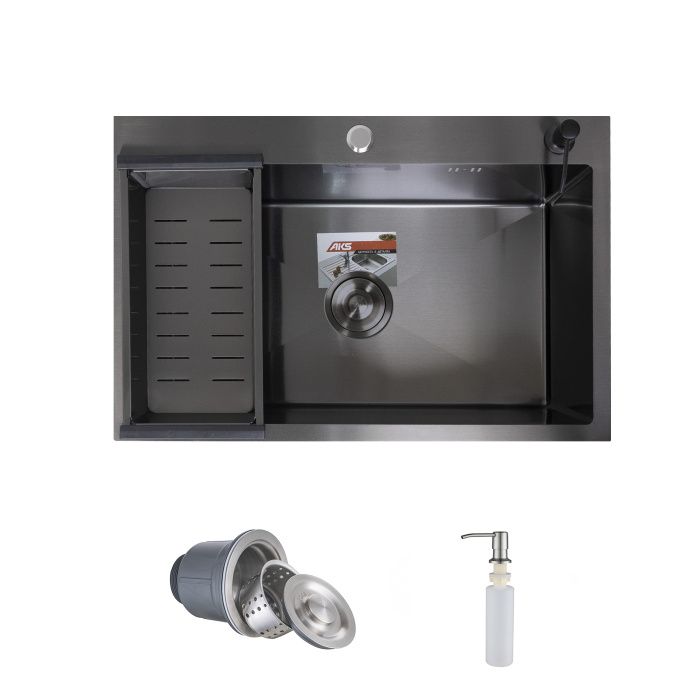 Мойка нерж. сталь, прямоугольная одночашевая, 700*460мм, черный, врезная (3,2мм) AKS 79258