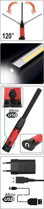 Фонарь светодиодный 5+3 W, 600/260lm, 3.7V, 2600mAh Yato YT-08518