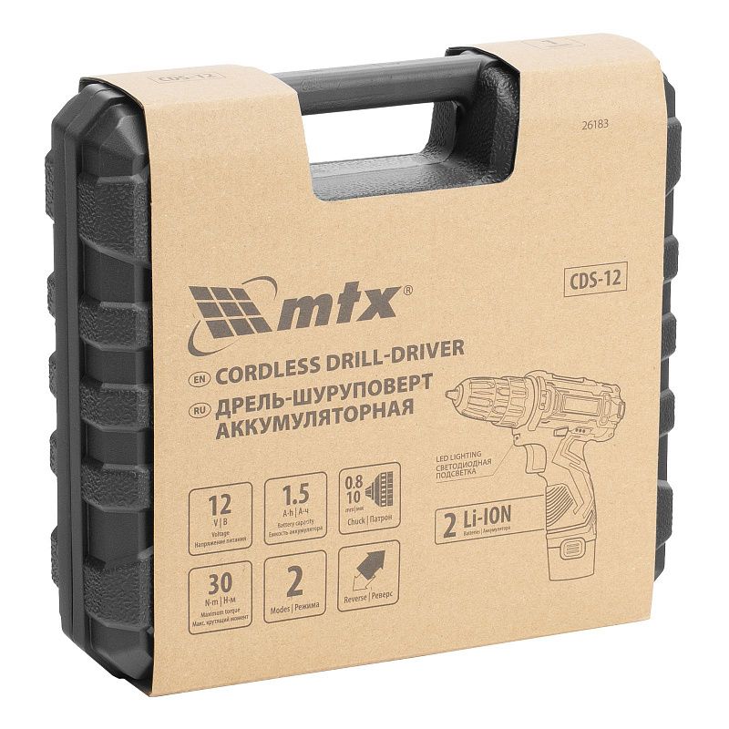 Дрель-шуруповерт аккумуляторная CDS-12, Li-Ion, 12 В MTX 26183