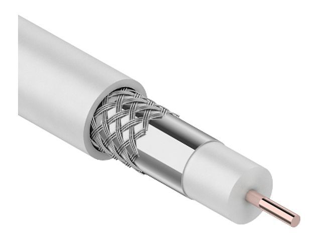 Кабель RG-6U, 75 Ом, CCS/Al/Al 48 %, бухта 100 м, белый, для подключения систем телевидения PROCONNECT 01-2205