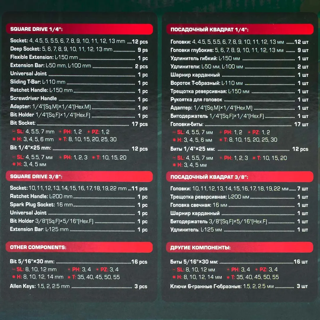 Набор инструментов 94 пр 1/4''&3/8'' 6-гр RockFORCE RF LIGHT-4941-5DS