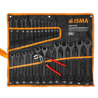 Набор комбинированных ключей 6-32 мм, пассатижи 250 мм, 26 пр ISMA ISMA-5261P+1 BLACK