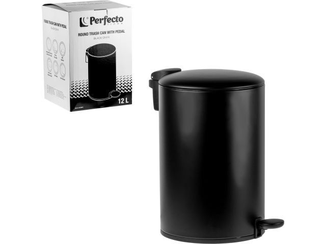 Ведро для мусора с педалью, 12 л, черное, серия Black Onyx, сталь, с микролифтом PERFECTO LINEA 22-200212