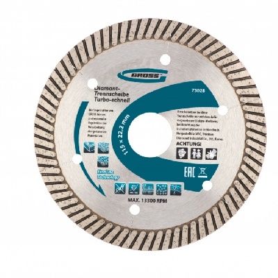 Диск алмазный, 115х22,2 мм, турбо с лазерной перфорацией, сухая резка Gross 73028
