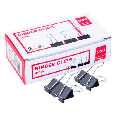 Зажим для бумаг "Deli", 25 мм, 12 штук, черный