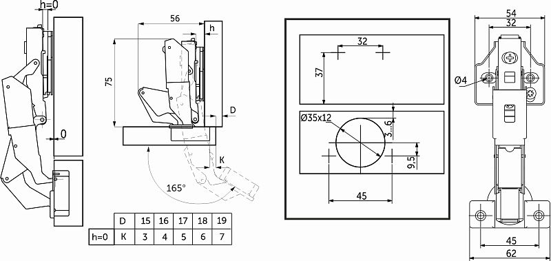 Петля 165° накладная с доводчиком 45мм h0 clip-on 3D черный никель, саморезы, заглушки, 0-е вхождение, упак 2 шт., PRIME by AKS 125479
