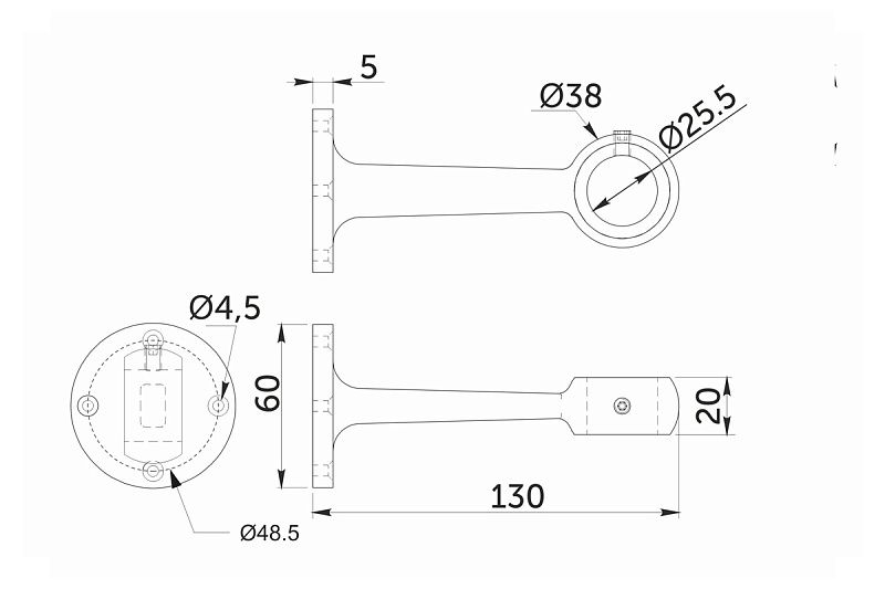 Держатель дистанционный проходной трубы d25, 570, хром AKS 82884