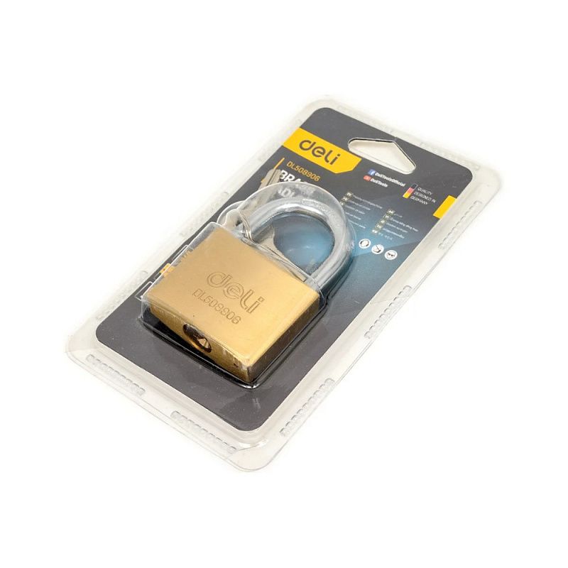 Замок навесной Deli YS EDL508906, 50 мм, 3 ключа, автомат, латунь