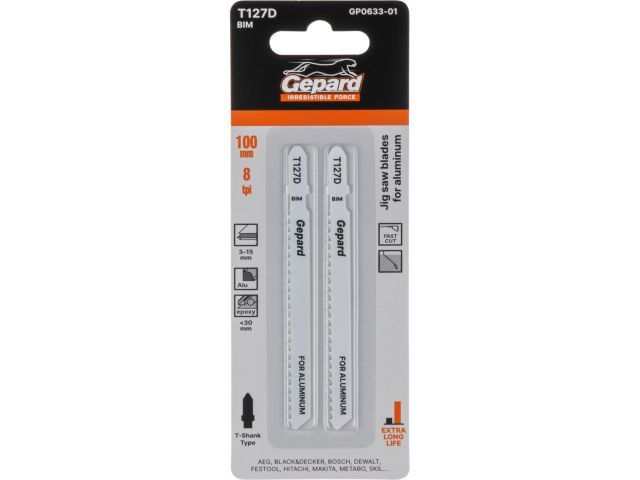 Пилка лобз. по стеклопластику/гипсокартону T341HM, 2 шт., пропил прямой, грубый рез GEPARD GP0633-03