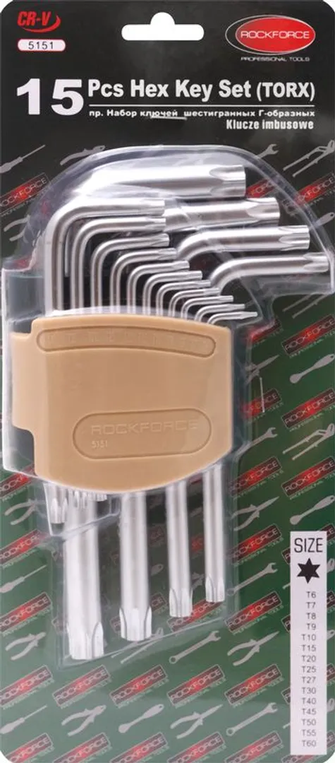 Набор ключей Torx Г-обр. 15 пр. Т6-Т60 RockForce RF-5151