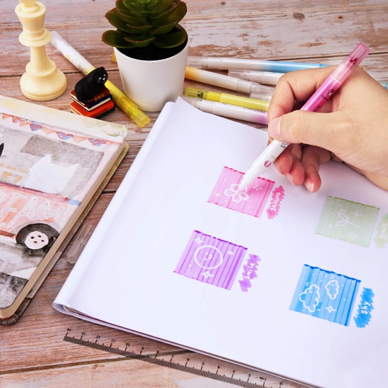 Маркер текстовый двусторонний "Erasable", желтый