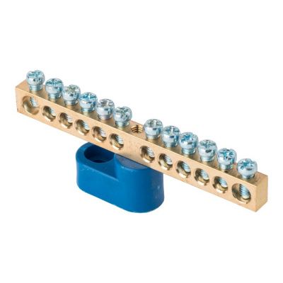 Шина "0" N (6х9мм) 12 отверстий латунь синий угловой изолятор EKF PROxima sn0-63-12-1